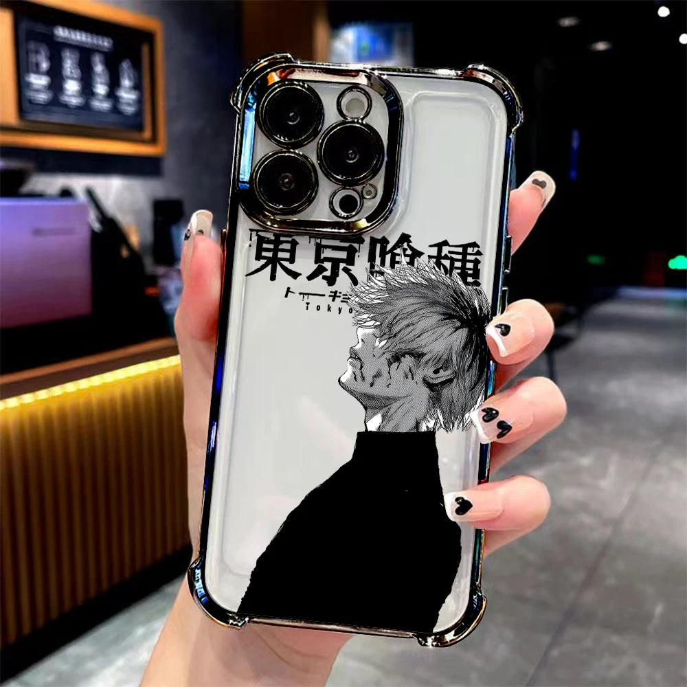 Anime cool Tokyo Ghoul Plating Phone Case For Xiaomi 15 14 13 Poco F4 F5 X7 X6 X5 X3 Pro Ultra 4G 5G Anti Fall Airbag Back Cover