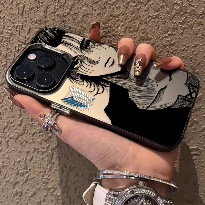 Eren Yeager Attack on Titan Plating Case for iPhone 17 Air 16 15 11 12 14 13 Pro Max XS X XR Plus 8 7 SE 2020 Shockproof Cover