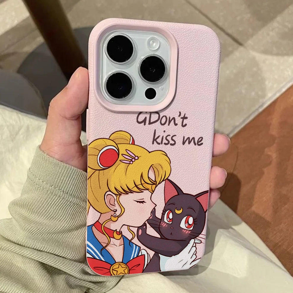 Anime S-Sailors M-Moons Lichee leather pattern Phone Case For Samsung S26 S25 S24 S23 S22 S21 S20 S10 Plus FE Ultra 4G 5G