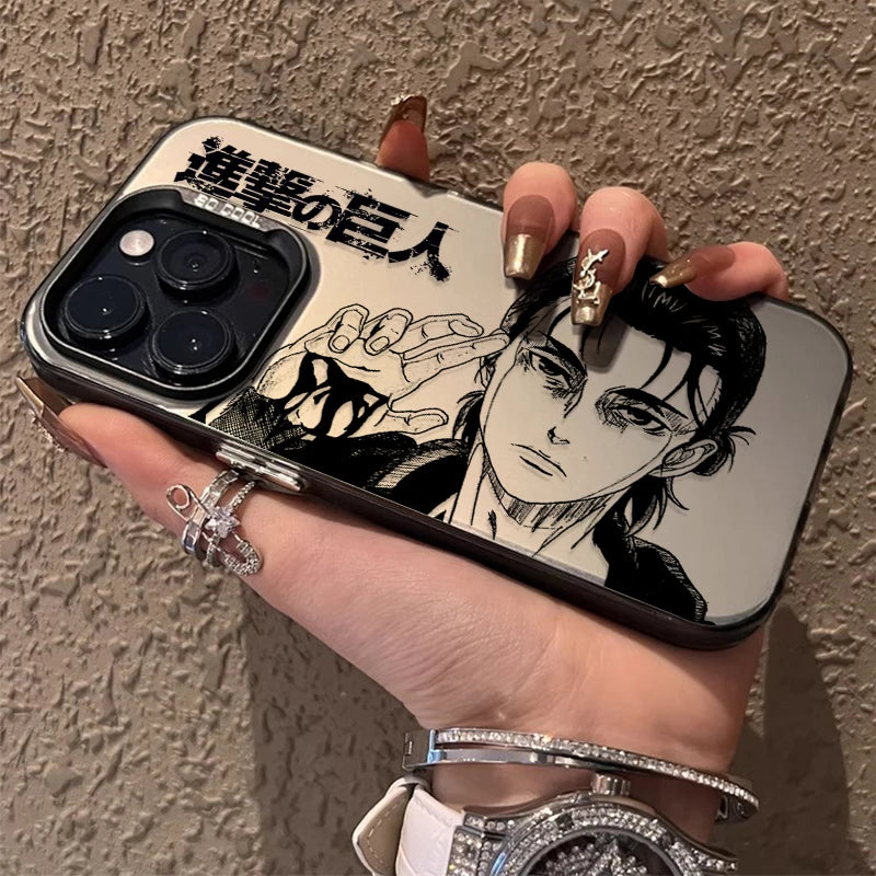 Eren Yeager Attack on Titan Plating Case for iPhone 17 Air 16 15 11 12 14 13 Pro Max XS X XR Plus 8 7 SE 2020 Shockproof Cover