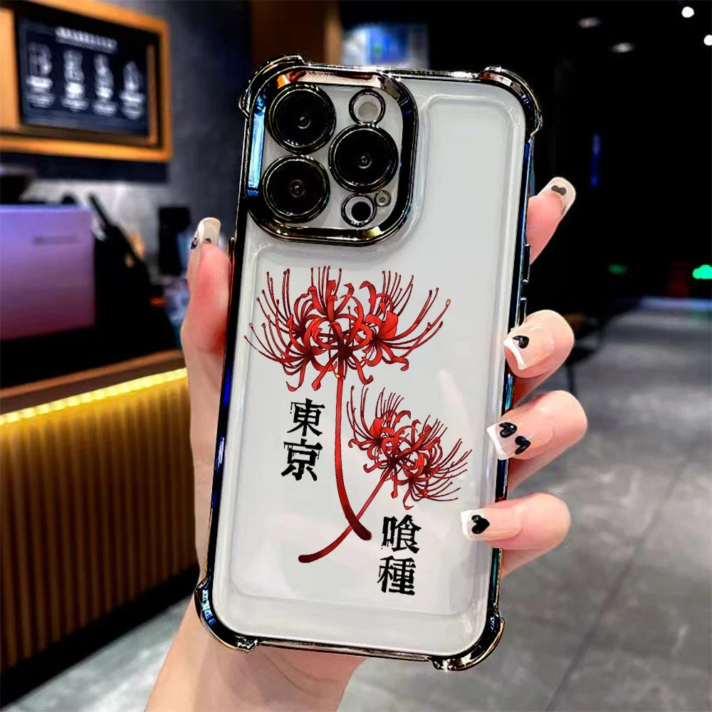 Anime cool Tokyo Ghoul Plating Phone Case For Xiaomi 15 14 13 Poco F4 F5 X7 X6 X5 X3 Pro Ultra 4G 5G Anti Fall Airbag Back Cover