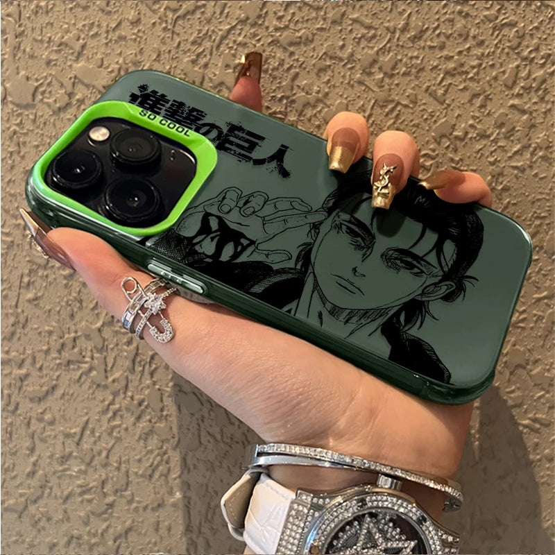 Eren Yeager Attack on Titan Plating Case for iPhone 17 Air 16 15 11 12 14 13 Pro Max XS X XR Plus 8 7 SE 2020 Shockproof Cover