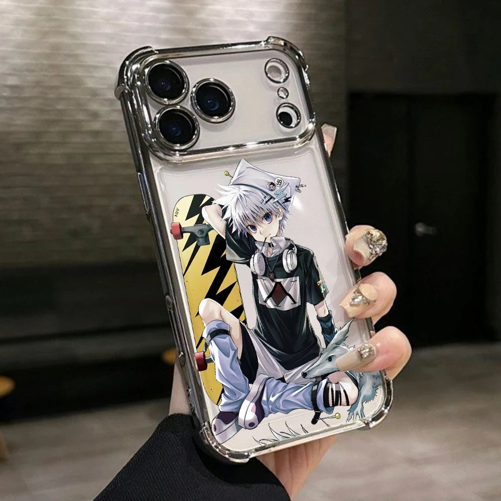 Hot HUNTERSÃHUNTERS KilluaS Plating Phone Case For iPhone 17 17e 16e 16 15 14 13 12 11 Pro Max X Mini Air Plus Anti-Fall Airabag