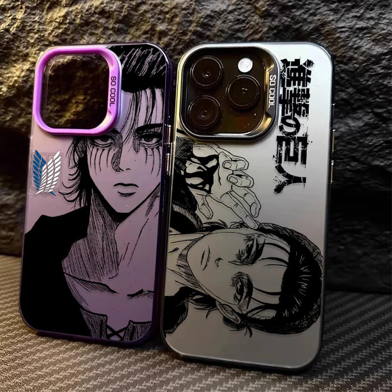 Eren Yeager Attack on Titan Plating Case for iPhone 17 Air 16 15 11 12 14 13 Pro Max XS X XR Plus 8 7 SE 2020 Shockproof Cover