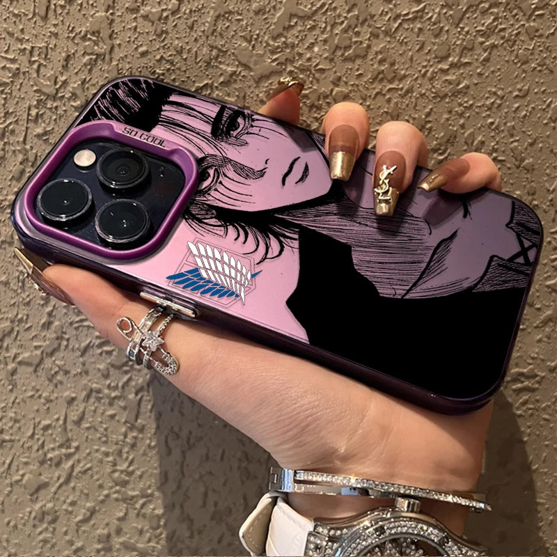 Eren Yeager Attack on Titan Plating Case for iPhone 17 Air 16 15 11 12 14 13 Pro Max XS X XR Plus 8 7 SE 2020 Shockproof Cover