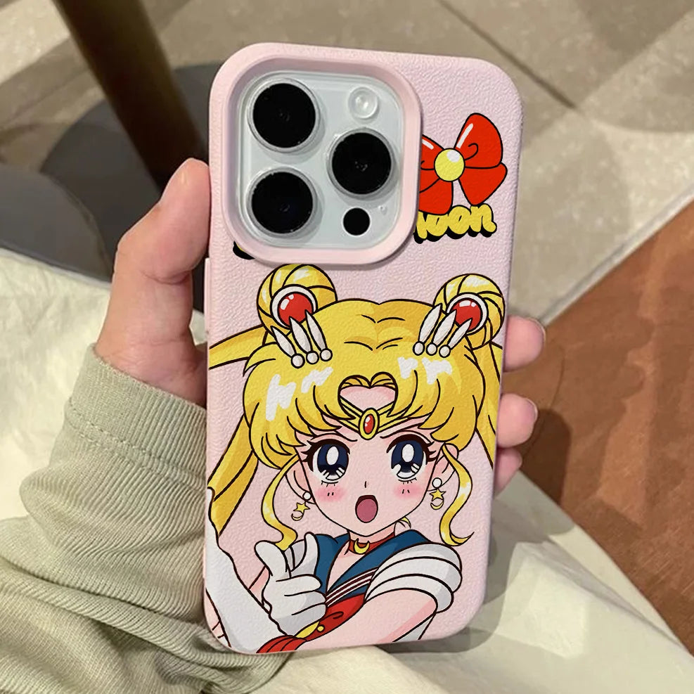 Anime S-Sailors M-Moons Lichee leather pattern Phone Case For Samsung S26 S25 S24 S23 S22 S21 S20 S10 Plus FE Ultra 4G 5G