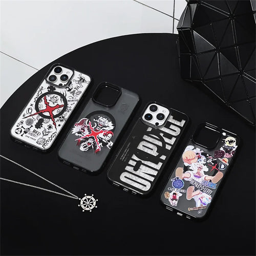 Anime Comics One Piece Case For iPhone 16 15 14 13 12 11 Pro Max Plus Cartoon Luffy Matte For Magsafe Wireless Charge Cover